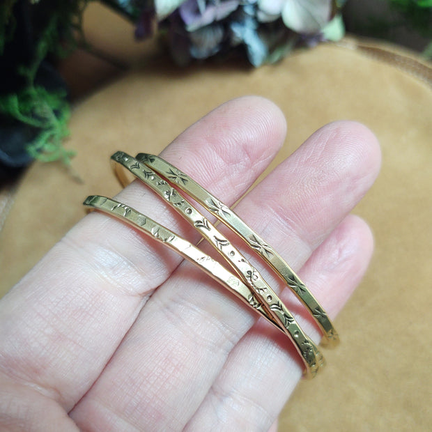Three bright Brass cuff Bracelets - Art In Motion Jewelry & Metal Studio LLC
