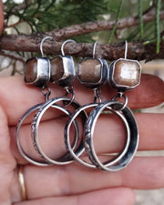 Golden Sheen Sapphire Dangle Hoop Earrings - Sterling Silver - Art In Motion Jewelry & Metal Studio LLC