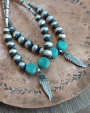 Navajo Pearl and Turquoise Teardrop Hoop - Bold Cowgirl Earrings - Art In Motion Jewelry & Metal Studio LLC