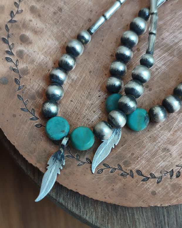 Navajo Pearl and Turquoise Teardrop Hoop - Bold Cowgirl Earrings - Art In Motion Jewelry & Metal Studio LLC