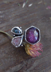 Abstract Flower - Adjustable Sapphire Ring - Art In Motion Jewelry & Metal Studio LLC