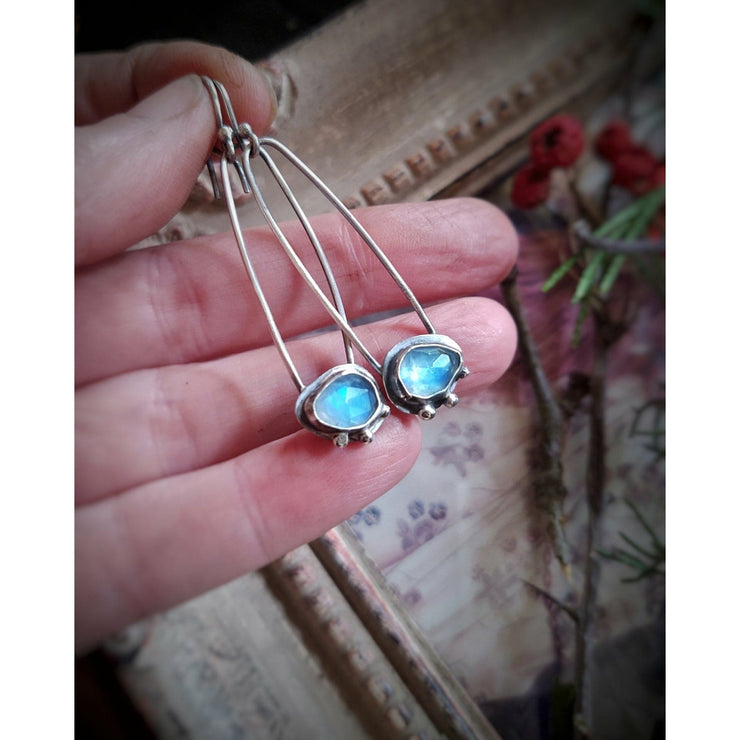DOTTED EARRINGS - Moonstone and Sterling Silver - Ready to Ship - Art In Motion Jewelry & Metal Studio LLC