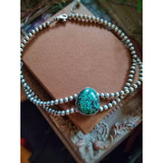 TURQUOISE CHOKER - Sterling Silver Navajo Pearl Necklace - Art In Motion Jewelry & Metal Studio LLC