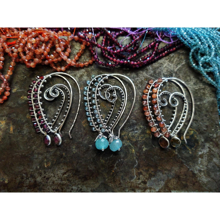 FIDDLEHEAD BEADED EARRINGS - Sterling Silver - Moroccan Dreams - Art In Motion Jewelry & Metal Studio LLC