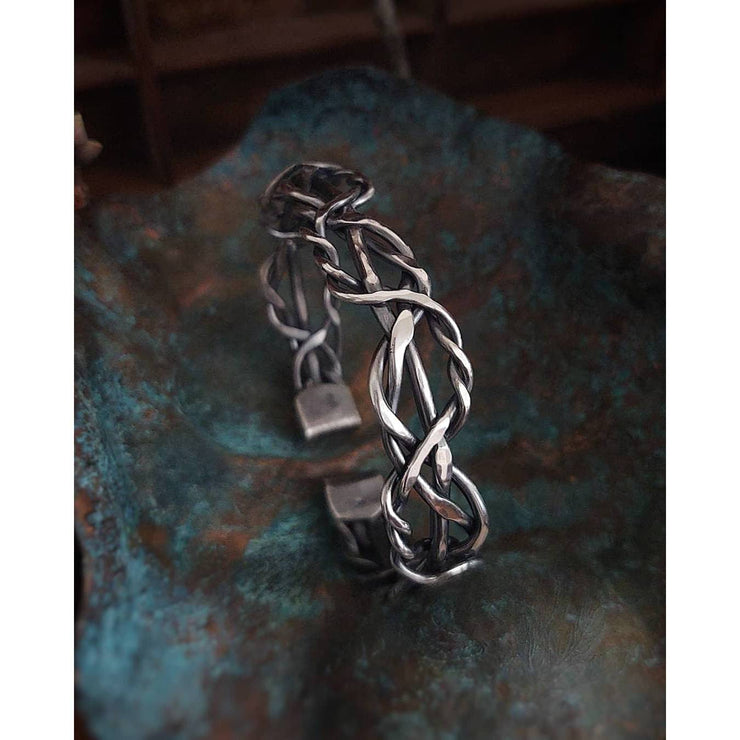 RUGGED BRAIDED BRACELET - Rustic Unisex Cuff - Solid Sterling Silver - Art In Motion Jewelry & Metal Studio LLC