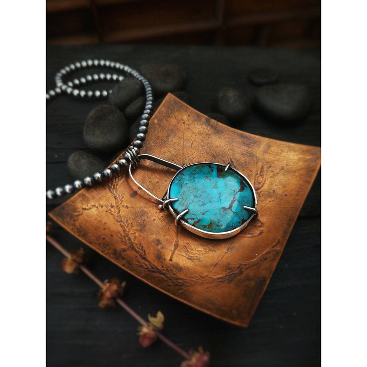 ASYMMETRICAL Prongs & Kingman Turquoise Pendant Necklace - Art In Motion Jewelry & Metal Studio LLC