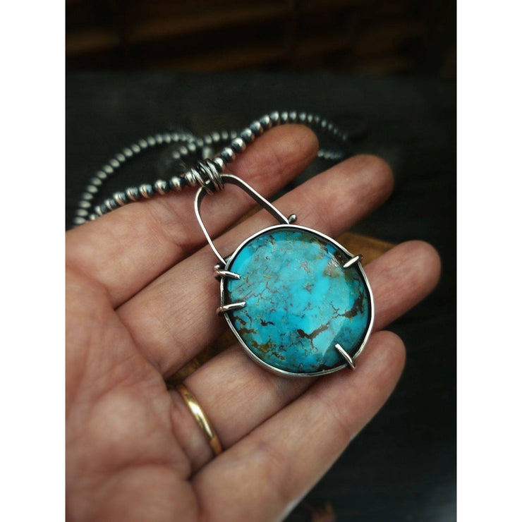 ASYMMETRICAL Prongs & Kingman Turquoise Pendant Necklace - Art In Motion Jewelry & Metal Studio LLC