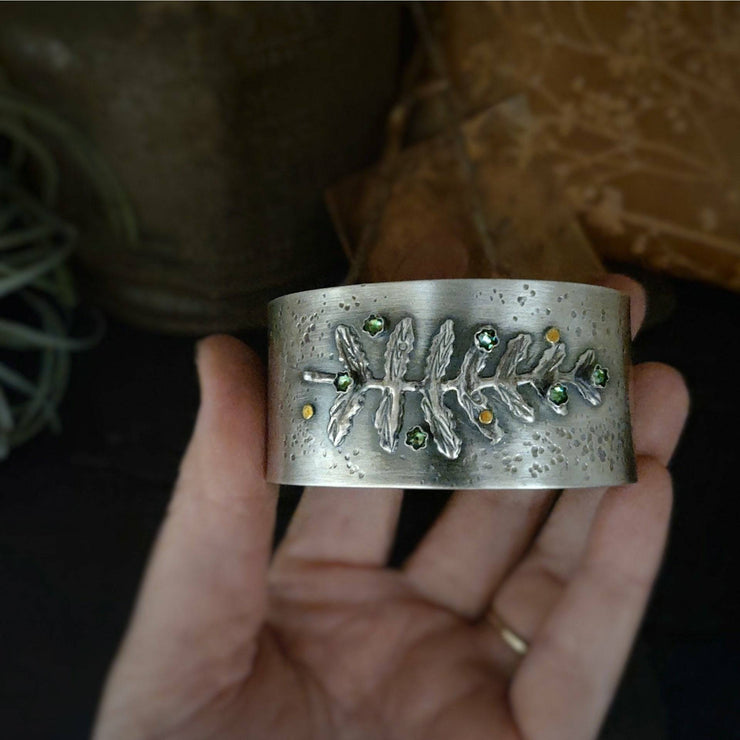 RAISED FERN - Statement Cuff Bracelet - Sterling Silver - Art In Motion Jewelry & Metal Studio LLC