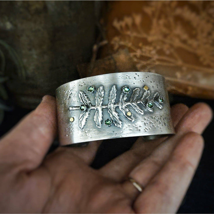 RAISED FERN - Statement Cuff Bracelet - Sterling Silver - Art In Motion Jewelry & Metal Studio LLC