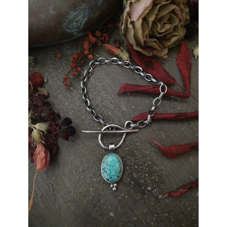 TURQUOISE CHARM TOGGLE 8" CHAIN BRACELET - Solid Sterling Silver - Art In Motion Jewelry & Metal Studio LLC