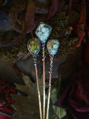 HAIR PIN • SHAWL PIN • Turquoise • Sterling Silver & Brass - Art In Motion Jewelry & Metal Studio LLC