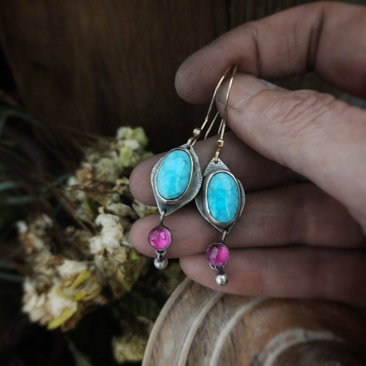 TURQUOISE & TOURMALINE - Earrings - Moroccan Dreams Collection - Art In Motion Jewelry & Metal Studio LLC