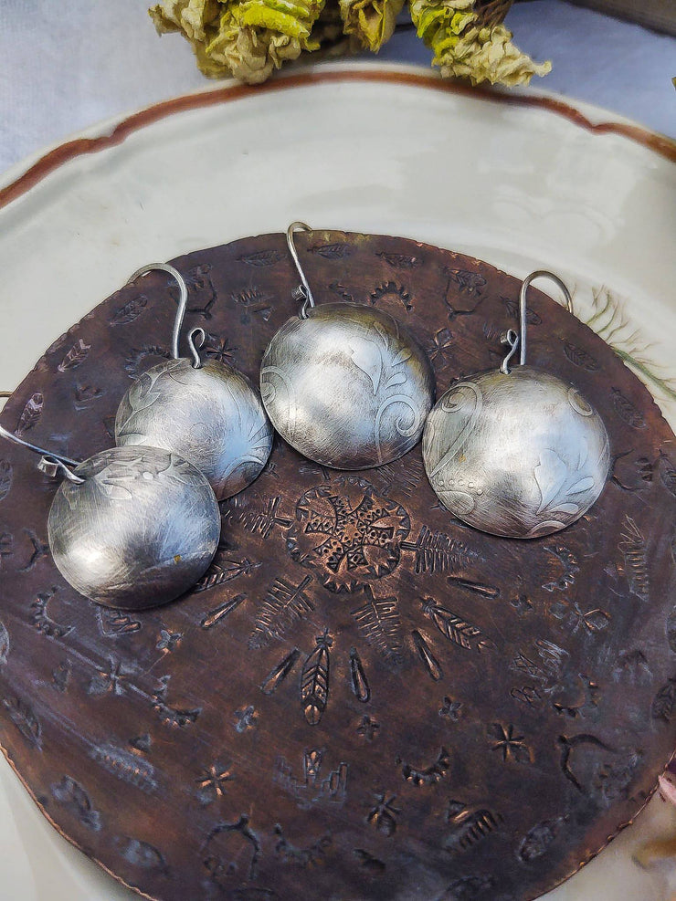LEAFY Disk Earrings - Sterling Silver - Art In Motion Jewelry & Metal Studio LLC