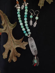 WALK WITH ME - Turquoise Beaded Leather Necklace - Art In Motion Jewelry & Metal Studio LLC