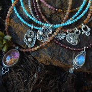 Gemstone Charm Necklace ~ Turquoise, Tourmaline, Garnet, Moonstone - Art In Motion Jewelry & Metal Studio LLC