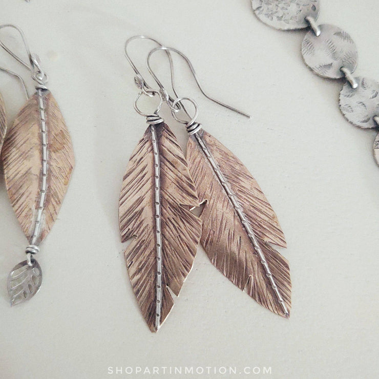 Textured Leaf Design - Artisan Earrings - Silver or Bronze - Art In Motion Jewelry & Metal Studio LLC