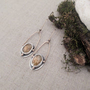 Gold Rutilated Quartz Earrings - Silver & Organic Bronze - Art In Motion Jewelry & Metal Studio LLC