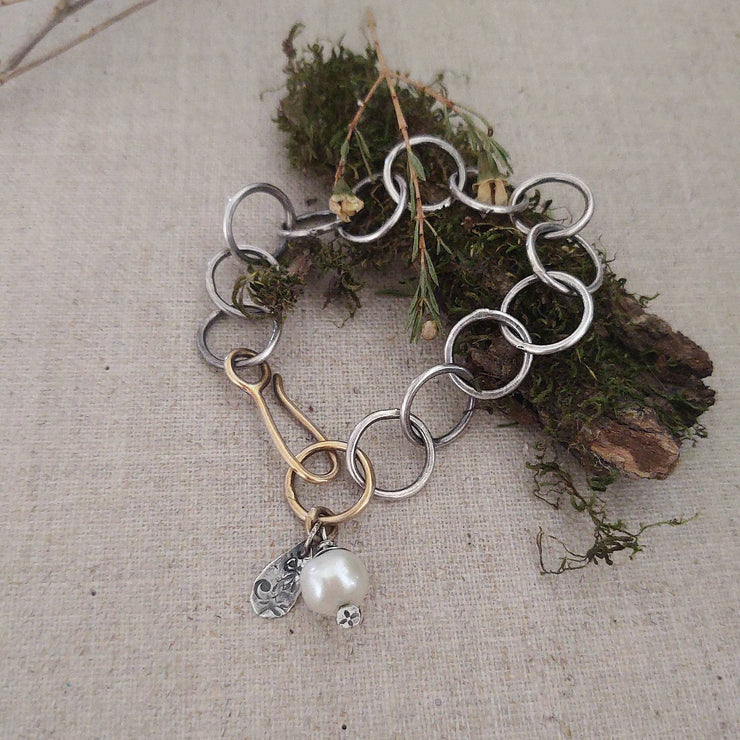 Organic Bronze & Silver - Handmade Chain Bracelet - Art In Motion Jewelry & Metal Studio LLC