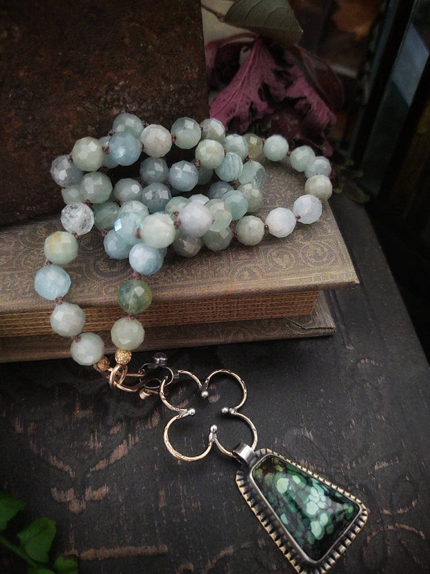 Aquamarine Handknotted ~ Silk Necklace - Art In Motion Jewelry & Metal Studio LLC