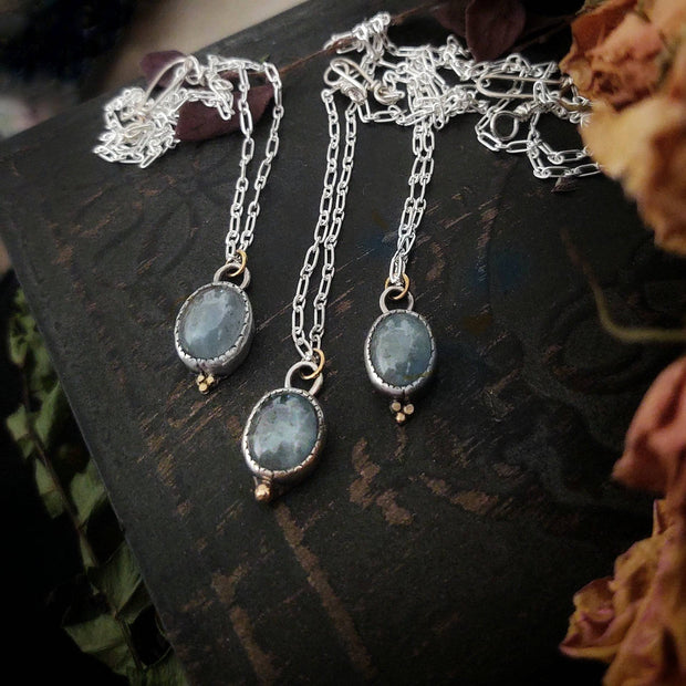 Floral Details ~ Aquamarine 18K gold & Silver Necklace - Art In Motion Jewelry & Metal Studio LLC
