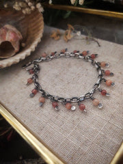 PEACH AND PINK • Textured Chain and Bead Bracelet - Art In Motion Jewelry & Metal Studio LLC