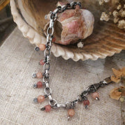 PEACH AND PINK • Textured Chain and Bead Bracelet - Art In Motion Jewelry & Metal Studio LLC