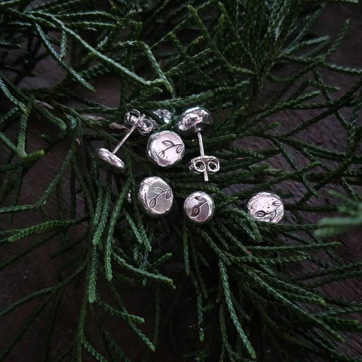 Winterberry Stud Earrings - Stamped Sterling Silver Earrings - Art In Motion Jewelry & Metal Studio LLC