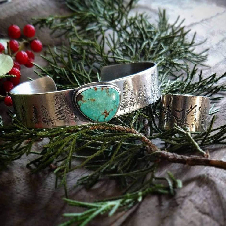 INTO THE FOREST • Turquoise Bracelet • Sterling Silver or 14k Gold - Art In Motion Jewelry & Metal Studio LLC