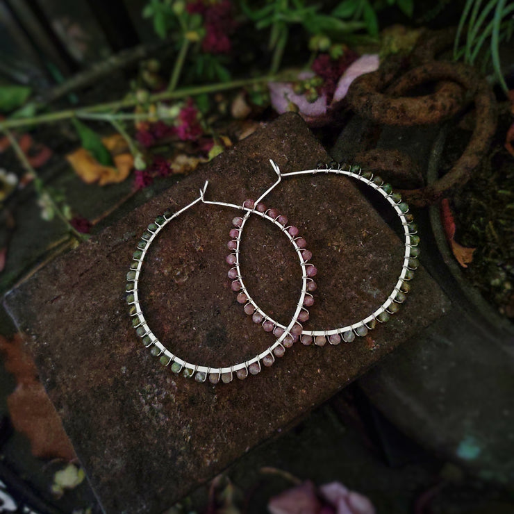 Bead Wrapped Sterling Silver Hoop Earrings - Art In Motion Jewelry & Metal Studio LLC